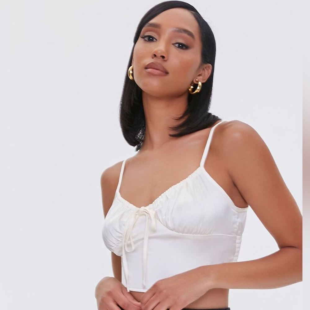 Satin Self-Tie Cropped Cami in Light Olive 🫒